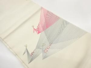 作家物　塩瀬金彩抽象鳥模様名古屋帯